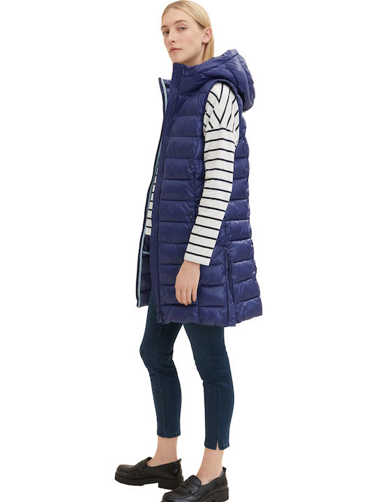 Women's Long Puffer Jacket for Winter with Hood Navy Blue