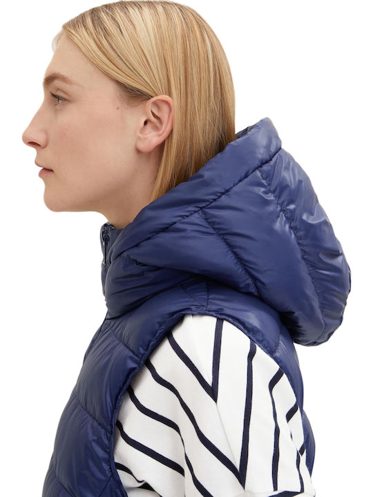 Women's Long Puffer Jacket for Winter with Hood Navy Blue