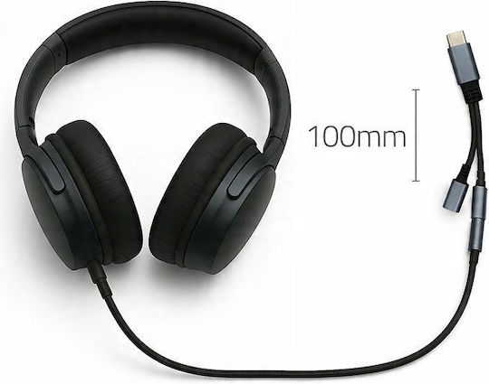 Qoltec Адаптер 2-в-1 USB-C USB-C 3.5 мм жак PD 15W 10 см алуминий
