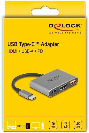 Delock Converter Adapter 61071 Usb Type-c To Hdmi 4k 30 Hz Usb Type-a Usb Type-c Pd 2.0 90 W Grey