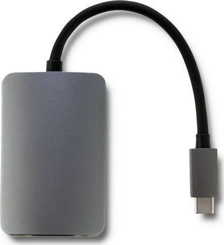 Qoltec 50380 Конвертор USB-C / HDMI / VGA Мъжки в USB-C / HDMI / VGA Женски Сив