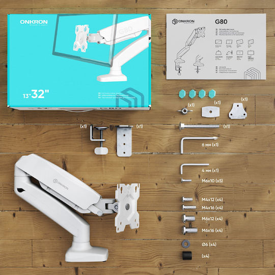Onkron Stand Desk Mounted Monitor up to 32" with Arm White (G80-W)