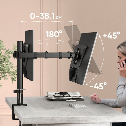 Onkron Βάση Γραφείου για 2 Οθόνες έως 32" (D221E-B)
