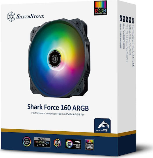 Silverstone Shark Force 160 Case Fan (1600rpm / 160cfm) με ARGB Φωτισμό και Σύνδεση 4-Pin PWM