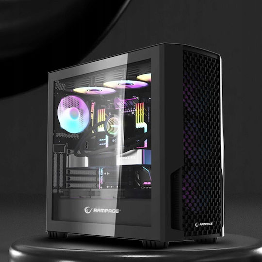 Rampage Shelob Gaming Midi Tower Computer Case with Side Window and RGB Lighting Black