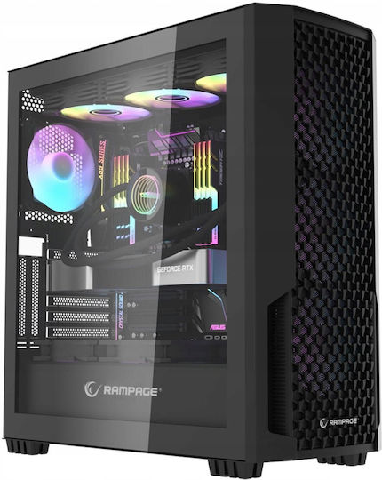 Rampage Shelob Gaming Midi Tower Computer Case with Side Window and RGB Lighting Black