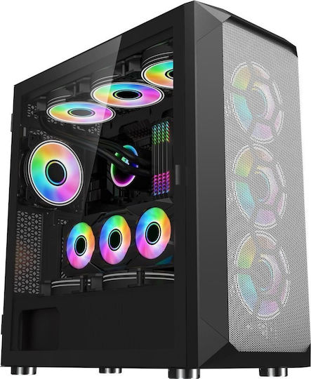 1stCOOL Wind Storm Gaming Midi-Turm Computergehäuse mit Seitenfenster und RGB-Beleuchtung Schwarz
