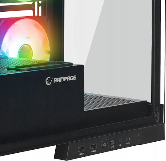 Rampage Hydra V2 Gaming Midi Tower Computer Case with Side Window Black