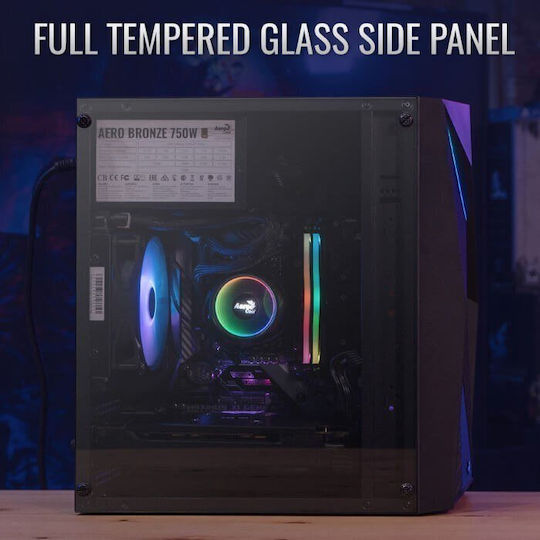 Aerocool Raider Mini Gaming Midi Tower Computer Case with Side Window and RGB Lighting Black