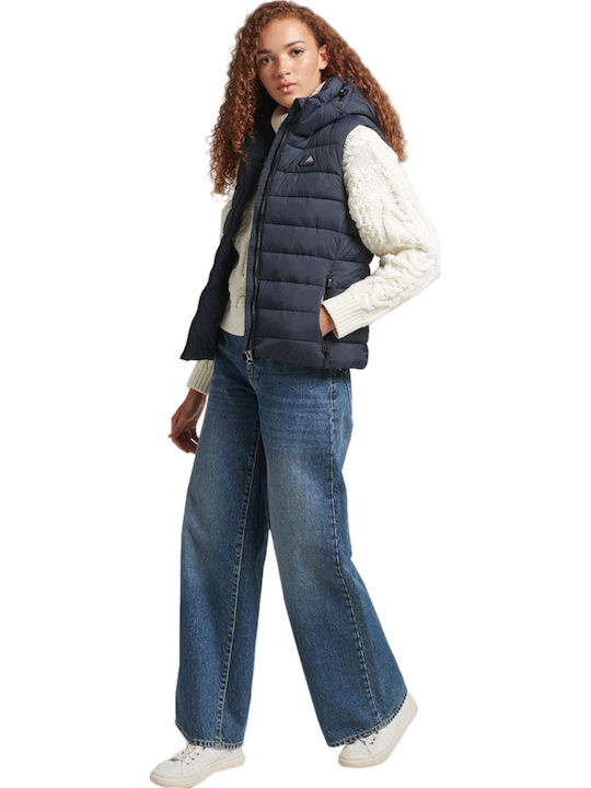 Fuji Women's Short Puffer Jacket for Winter with Hood Navy Blue