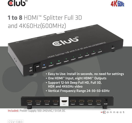 Club3D 1 HDMI Splitter CSV-1383