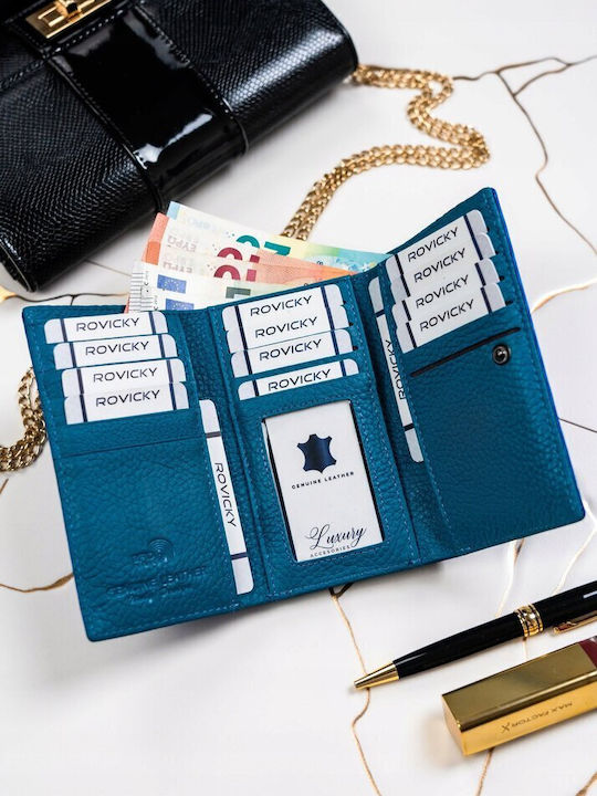 Große Leder Damenbrieftasche mit RFID Blau