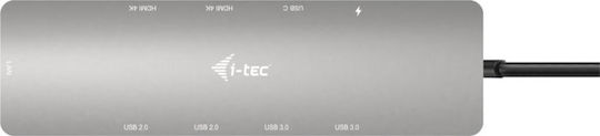 i-tec Metal Nano USB-C Docking Station με HDMI 4K PD Ethernet και σύνδεση 2 Οθονών Ασημί