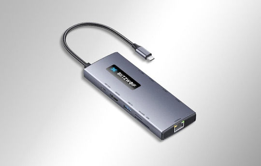BlitzWolf USB-C Docking Station με HDMI 4K PD Ethernet Γκρι (BW-NEW TH8)