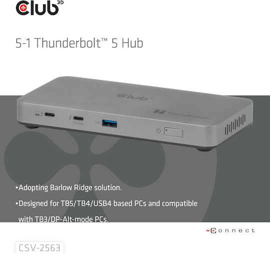 Club3D Thunderbolt 5 Докинг станция с 4K PD Сив (CSV-2563)