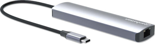Manhattan USB-C Docking Station με HDMI 4K PD Ethernet Ασημί (153959)