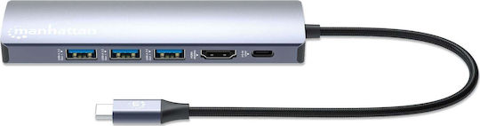 Manhattan USB-C Docking Station με HDMI 4K PD Ethernet Ασημί (153959)