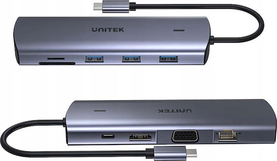 Unitek D1113A USB-C Docking Station με HDMI 4K PD Ethernet Γκρι
