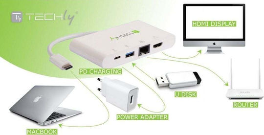Techly USB-C / USB-A Docking Station mit 4K Ethernet Weiß (IADAP USB31-DOCK1)