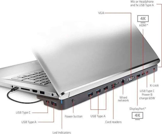 Club3D USB-C / USB-A Docking Station με 4K PD Ethernet Μαύρο (CSV-1565)