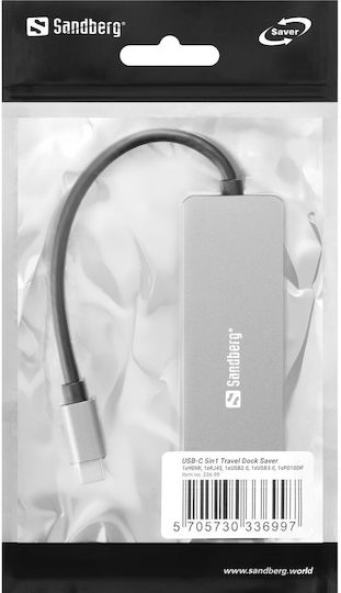 Sandberg USB-C Docking Station mit HDMI 4K PD Ethernet Silber