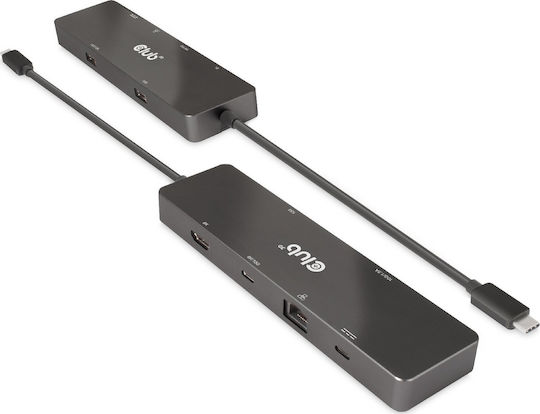 Club3D USB-C Stație de andocare cu HDMI 4K PD Ethernet și conexiune 2 monitoare Negru (CSV-1584)