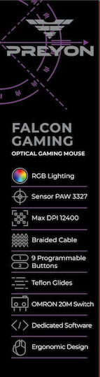 Preyon Falcon RGB Gaming Ποντίκι 12400 DPI Μαύρο
