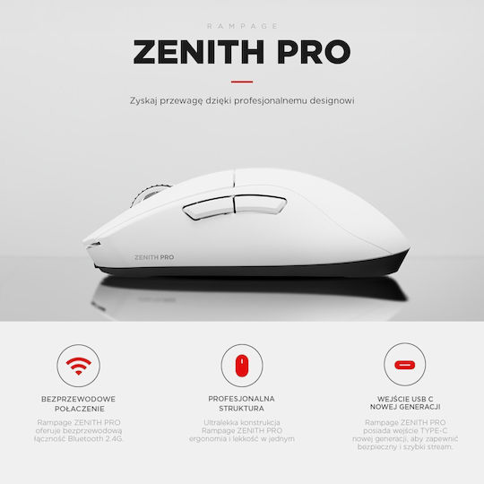 Rampage Zenith Pro Wireless RGB Gaming Mouse 26000 DPI White