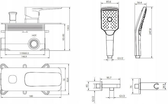 Cersanit Built-in Faucet Mixer for Bathtub Black