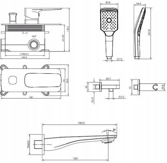 Cersanit Built-in Faucet Mixer for Bathtub Black