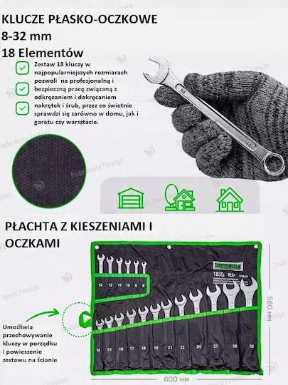 18 Pieces Combination German Polygon Wrenches 8-32mm