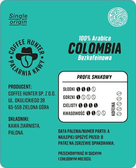 Coffee Hunter Espresso Kaffee Entkoffeiniert Kolumbien Bohnen 250gr