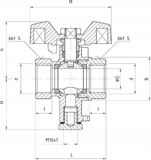 Perfexim Pha-002c Сферичен Кран със Свързващ Елемент Pn30 M10x1 1/2 Ww Mot