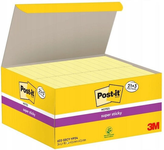 Post-it Super Sticky Notes 622-sscy-24vp 47.6x47.6mm 21x90 Sheets