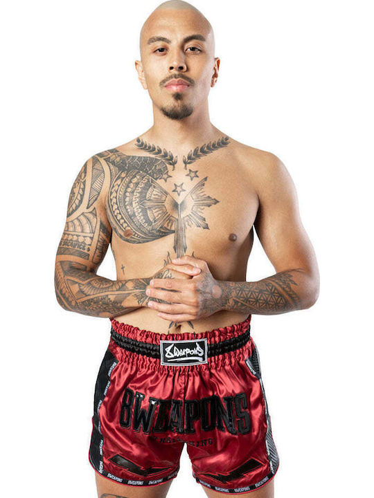 Muay Thai Boxing Shorts 8 Weapons Carbon Red Dawn Red Black
