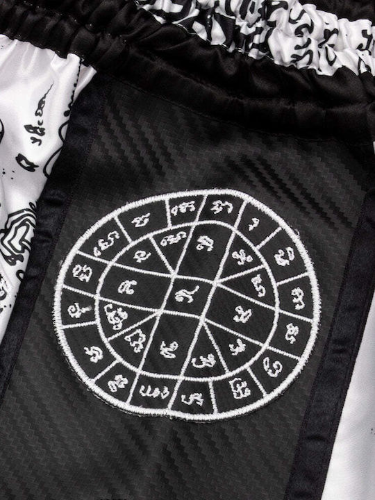 Σορτσάκι Muay Thai 8 Weapons Carbon Sak Yant Tigers White
