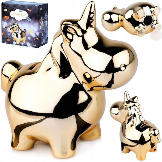 Golden Mirror Ceramic Unicorn Money Box Gift Vilde 18x10.5 Cm
