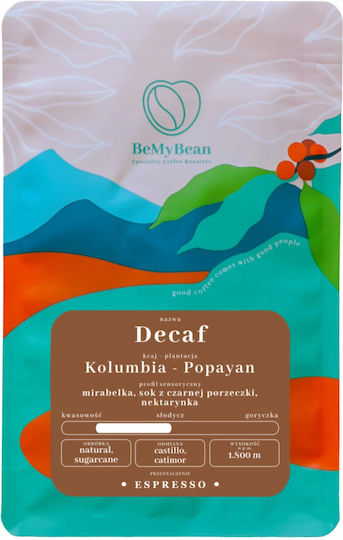 Bemybean Безкофеинов Кафе На Зърна Колумбия Попаян Натурален Захарна Тръстика Еспресо 250 Г