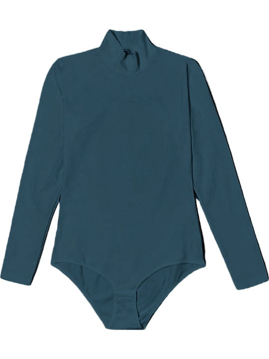 Jadea Green Cotton Long Sleeve Turtleneck Bodysuit 4153