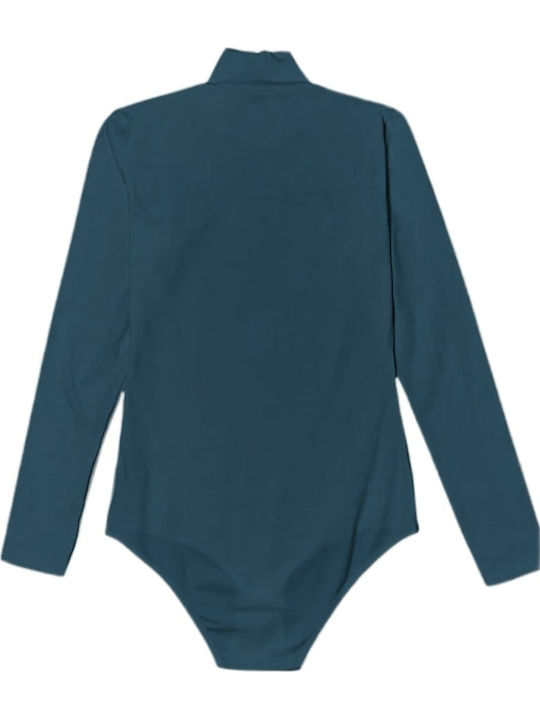 Jadea Green Cotton Long Sleeve Turtleneck Bodysuit 4153