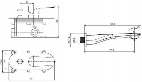 Cersanit Built-in Faucet Mixer for Bathtub Silver
