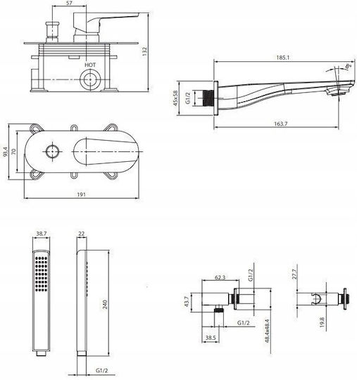 Cersanit Built-in Faucet Mixer for Bathtub Silver