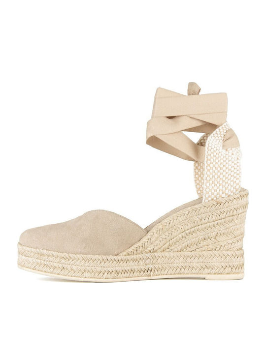 Women's Leather Platform Espadrilles Beige