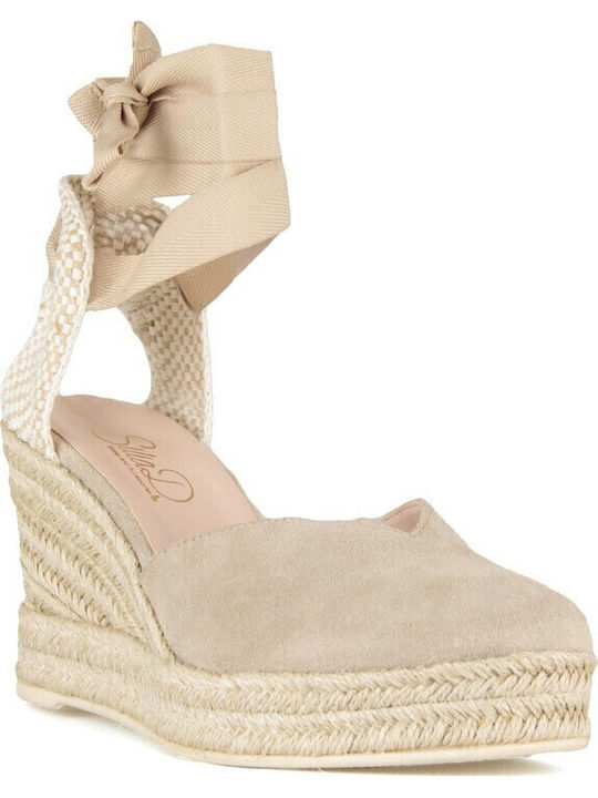 Women's Leather Platform Espadrilles Beige