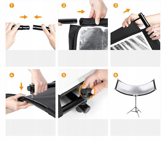 Studio Photography Reflector 4-in-1 U-Shaped Curved 180x60cm + K&F Tripod Stand KF18.0012 Curved Reflectors