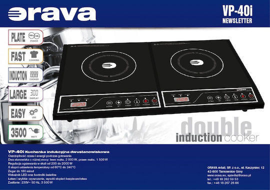 Orava Countertop Burner Induktion Double Schwarz