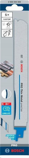 Bosch Reciprocating Saw Blade Pro Thin Metal Precise S1137eaf 1.1 x 25 x 225mm 5 Pieces