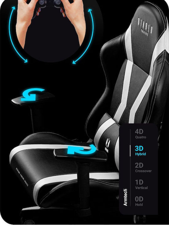 Diablo X-Horn 2.0 King Artificial Leather Gaming Chair with Adjustable Arms Black / White