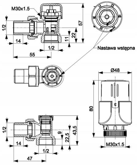 KFA Manual Thermostatic Radiator Valve for Radiator Body 1pcs