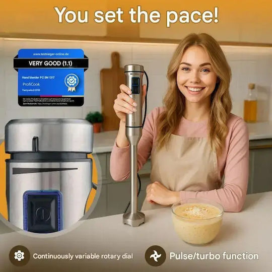 Profi Cook Blender De Mână Cu Tijă Din Inox 1000W Argintiu